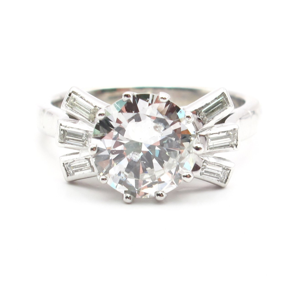 Mid Century Platinum Diamond Engagement Ring