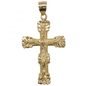 Diamond-Cut Crucifix Cross Pendant 14k Yellow Gold Front