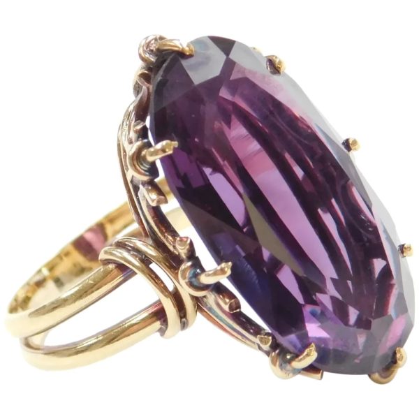 Edwardian 19.00 Carat Purple Sapphire Ring 18k Gold side