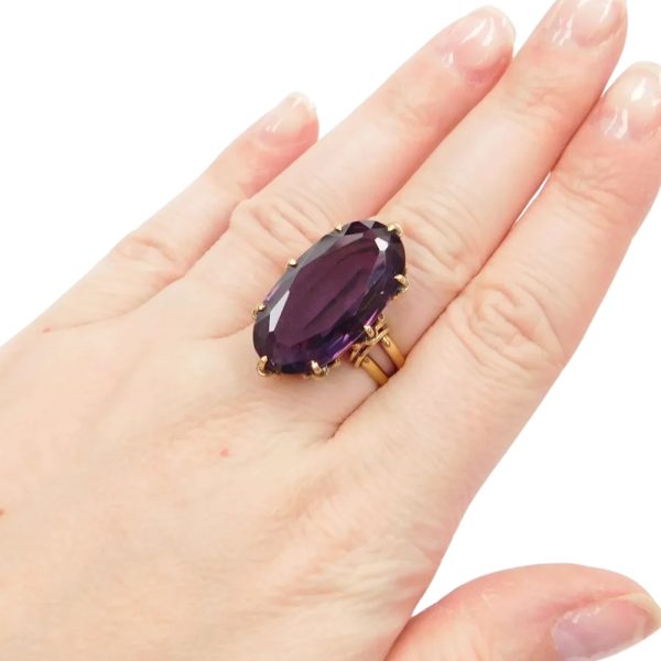 Edwardian 19.00 Carat Purple Sapphire Ring 18k Gold worn