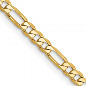 Flat Gold figaro chain Close Up 14k yellow gold