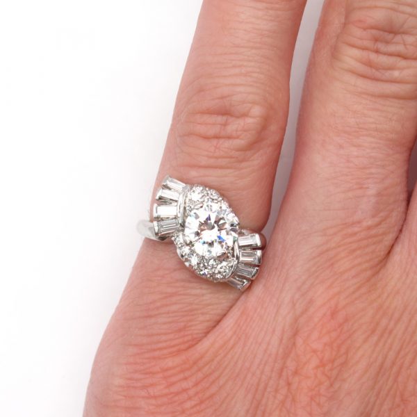 Mid Modern 2 carat Diamond Platinum Engagement Ring Worn