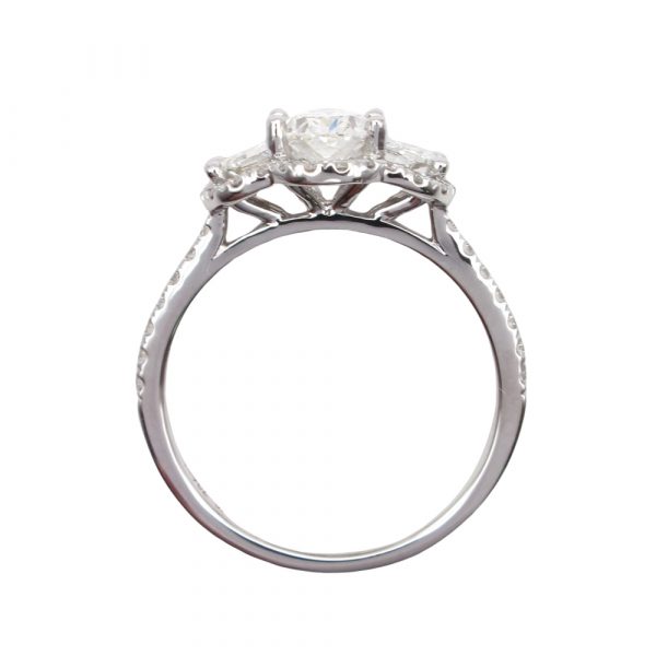 Oval Half Moon Diamond Halo Engagement Ring Profile