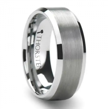 PETERSBURG Brushed Center White Tungsten Ring with Beveled Edges (2)
