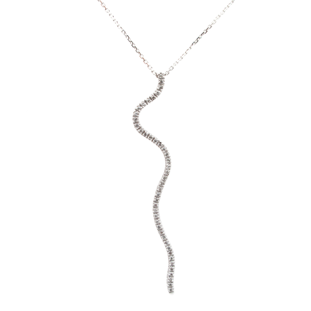 Diamond Squiggle Snake Pendant and Chain .21 ctw 14k White Gold