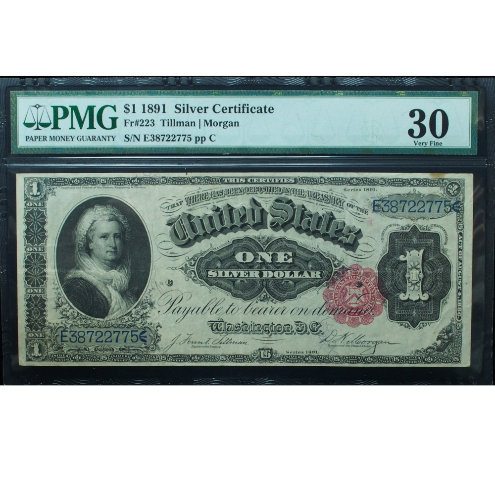 1891 $1 Silver Certificate Fr# 223 PMG 30 Very Fine