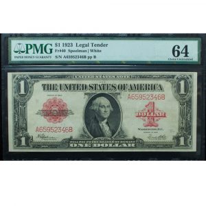 1923 $1 Legal Tender Red Seal Fr# 40 PMG 64 Choice Uncirculated