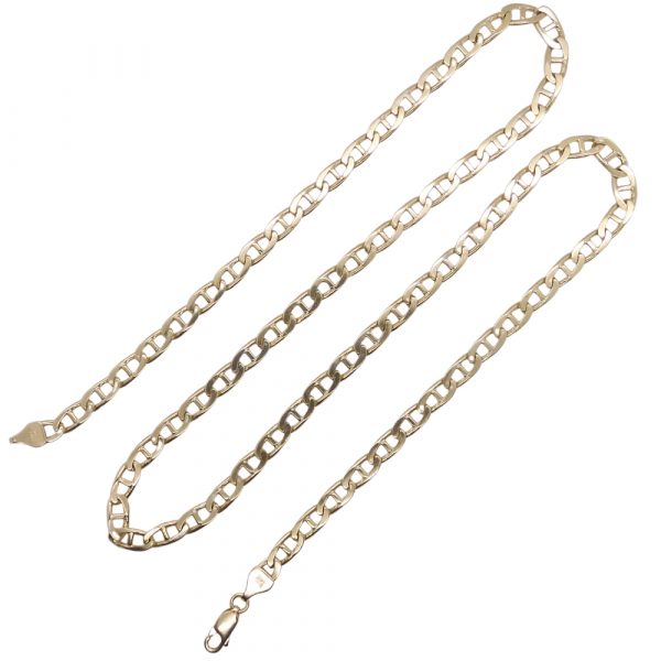 Flat Mariner Anchor Chain Link Necklace 14K Yellow Gold Chain