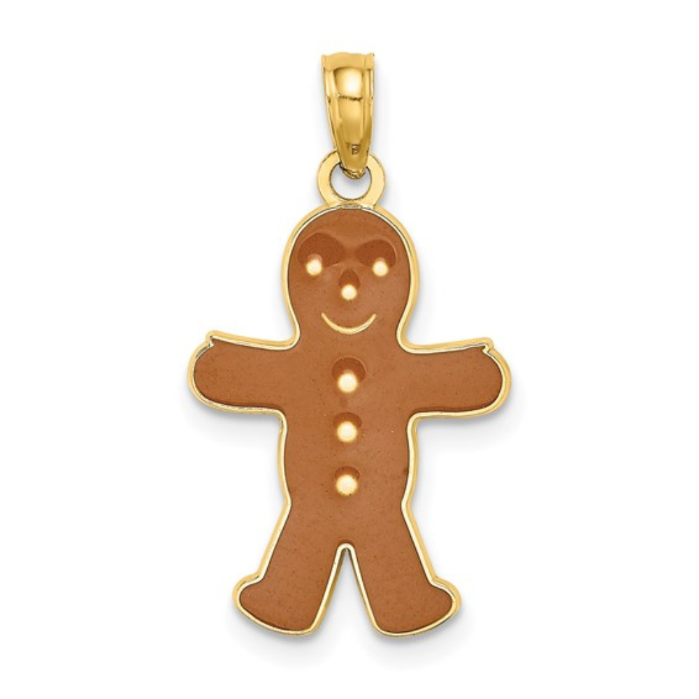 14K Gingerbread Man Charm 3-D Enameled