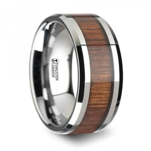 KONA Koa Wood Inlaid Tungsten Ring Side View