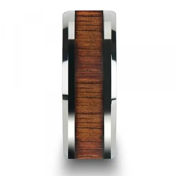 KONA Koa Wood Inlaid Tungsten Ring forward facing