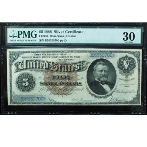 1886 $5 Silver Certificate FR# 263 PMG 30 Very Fine