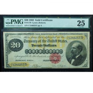 1882 $20 Gold Certificate FR# 1178 PMG 25 Very Fine
