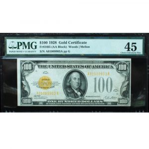 1928 $100 Gold Certificate FR# 2405 PMG 45 Extra Fine
