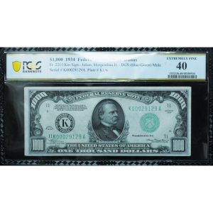 1934 $1000 Federal Reserve Note Dallas PCGS Extra Fine 40