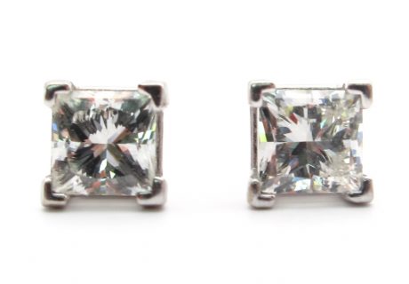 Princess Diamond Stud Earrings .85ctw White Gold