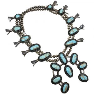 Navajo Squash Blossom Necklace Sterling Silver and Turquoise