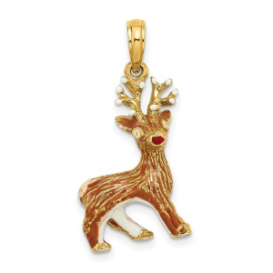gold reindeer charm front view with brown enameling