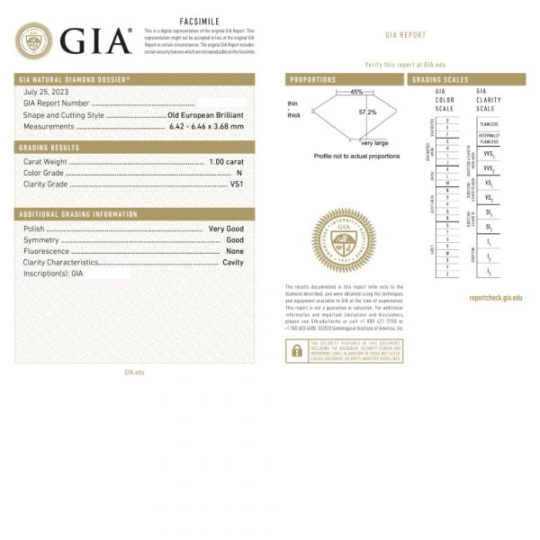1 Carat European Round Diamond Platinum Engagement Ring GIA