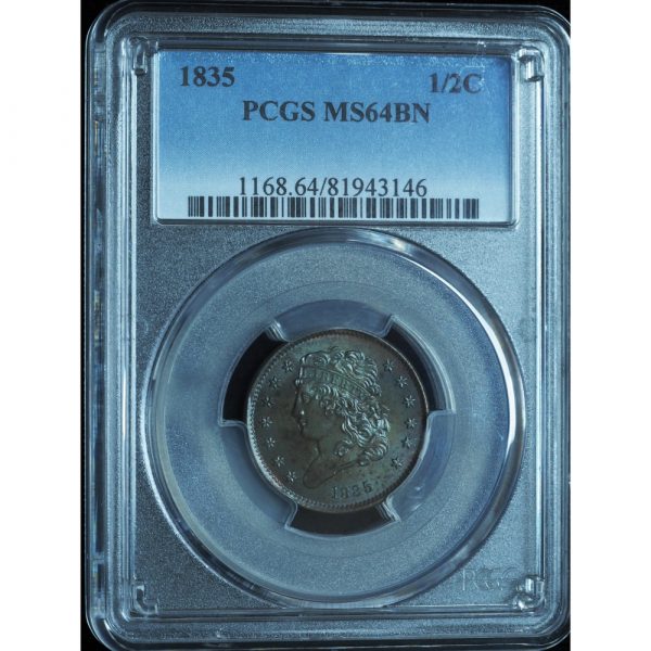 1835 Classic Head Half Cent MS64BN PCGS
