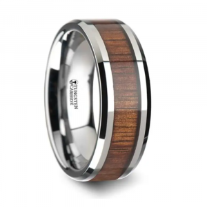 Kona wood inlaid tungsten mens wedding ring