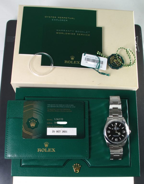 Pre-Owned Rolex Explorer I (2021) Stainless Steel 124270 b and p