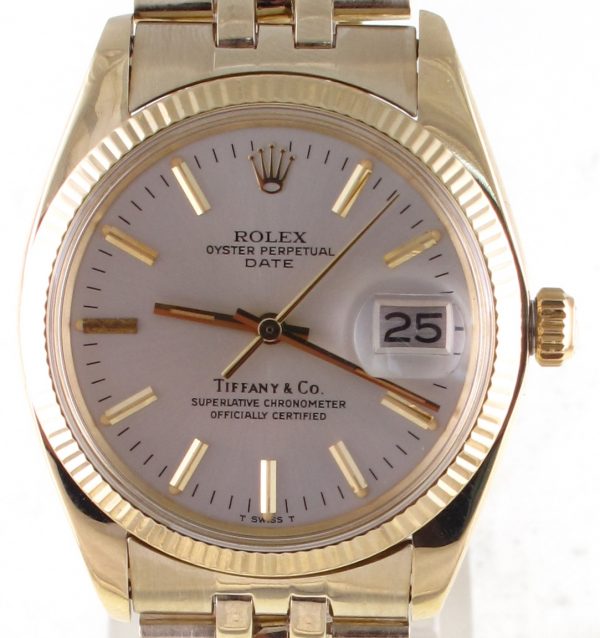 Pre-Owned Vintage Rolex Date Tiffany & Co. Dial (1978) 14k Yellow Gold 1503 Front Close