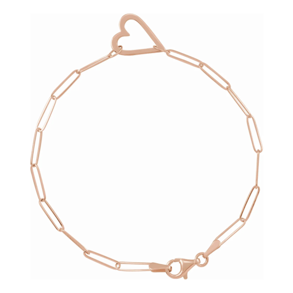 Rose Gold Paperclip Chain Bracelet with Heart