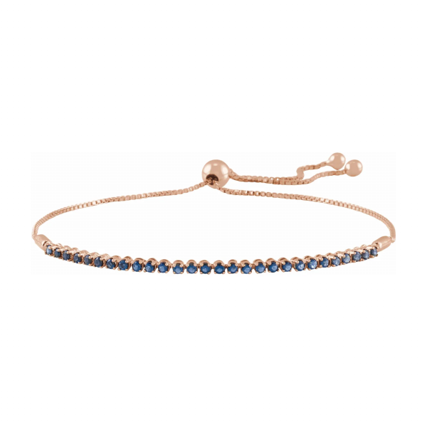 Stylish Adjustable Bolo Bracelet Rose Gold with Blue Sapphires