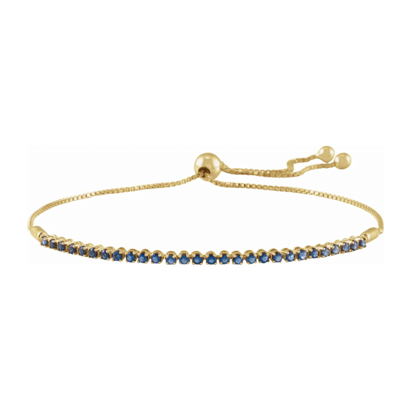 Stylish Adjustable Bolo Bracelet Yellow Gold with Blue Sapphires