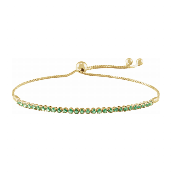 Stylish Adjustable Bolo Bracelet Yellow Gold with Emeralds