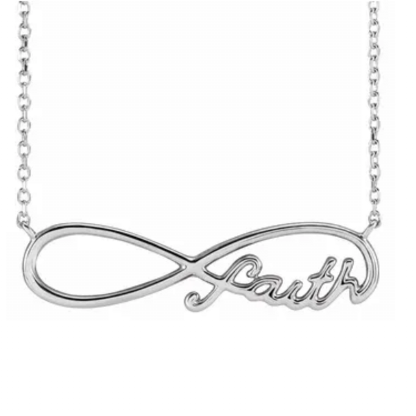 White Gold Faith Forever Infinity Necklace