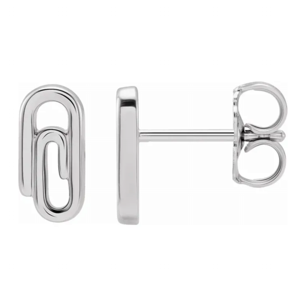 White Gold Cute Paperclip Stud Earrings