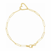 Yellow Gold Paperclip Chain Bracelet with Heart