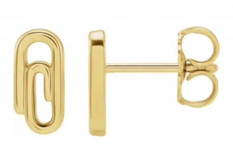 Yellow Gold Cute Paperclip Stud Earrings