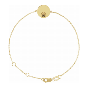 Yellow Gold with Black Spinel Engravable Paw Print Bracelet