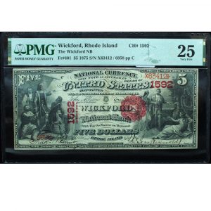1875 $5 National Wickford, RI #1592 PMG 25 Very Fine