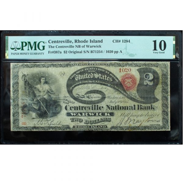 1875 Lazy Deuce $2 National Centreville, RI #1284 PMG 10 Very Good