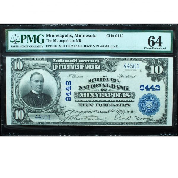 1902 $10 National Minneapolis PMG 64 Choice Uncirculated