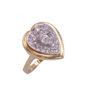 Diamond encrusted heart ring two tone 14k gold