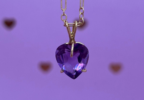 February Birthstone Amethyst heart pendant on gold chain