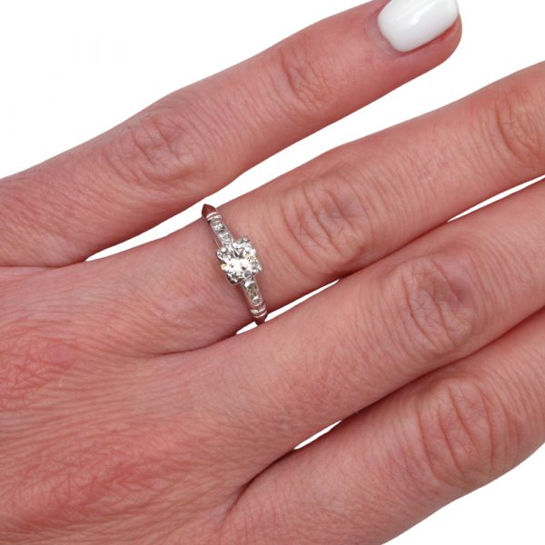 Half Carat Diamond Art Deco Engagement Ring Platinum Hand