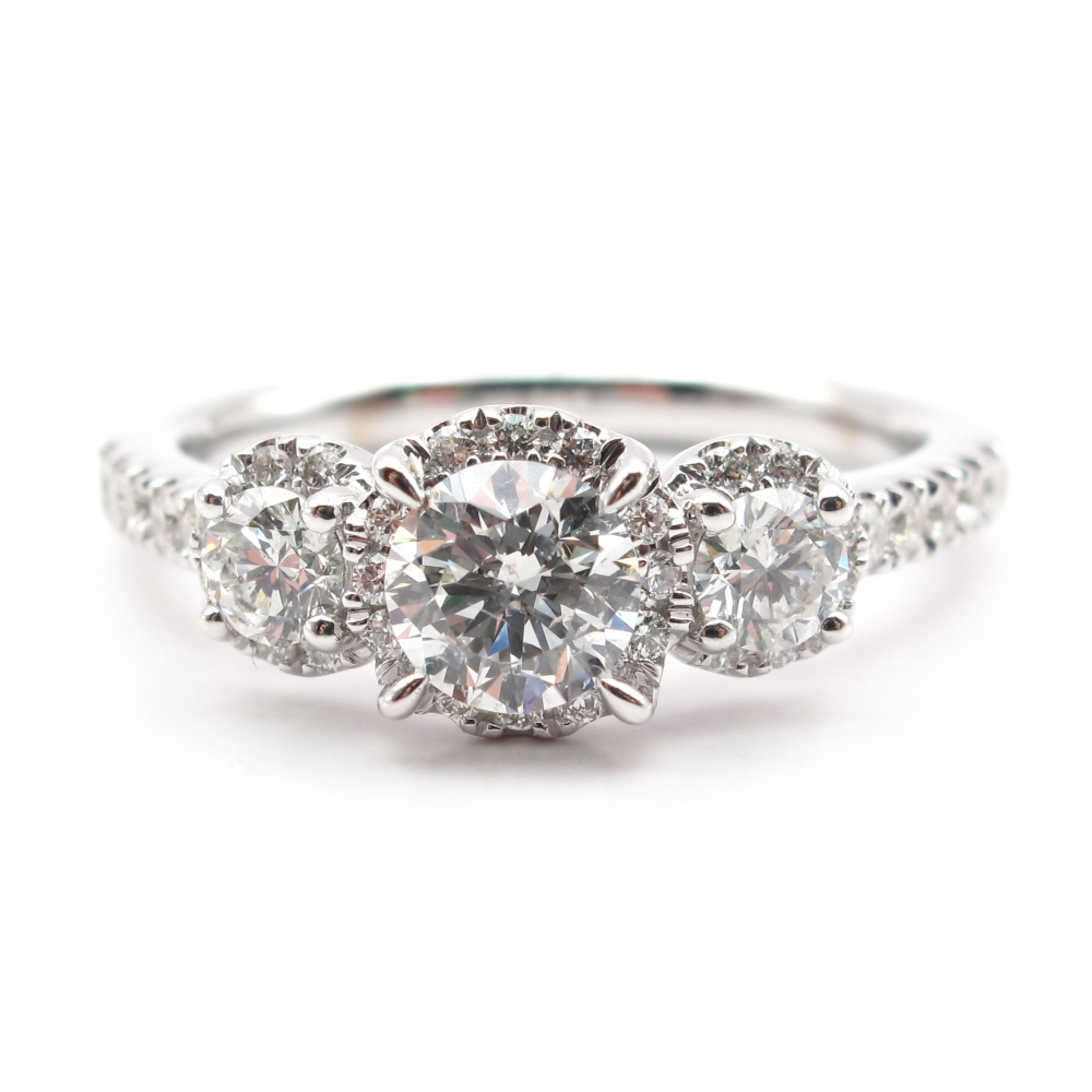 Leo Cut Diamond Engagement Ring 1.08 ctw 14k White Gold