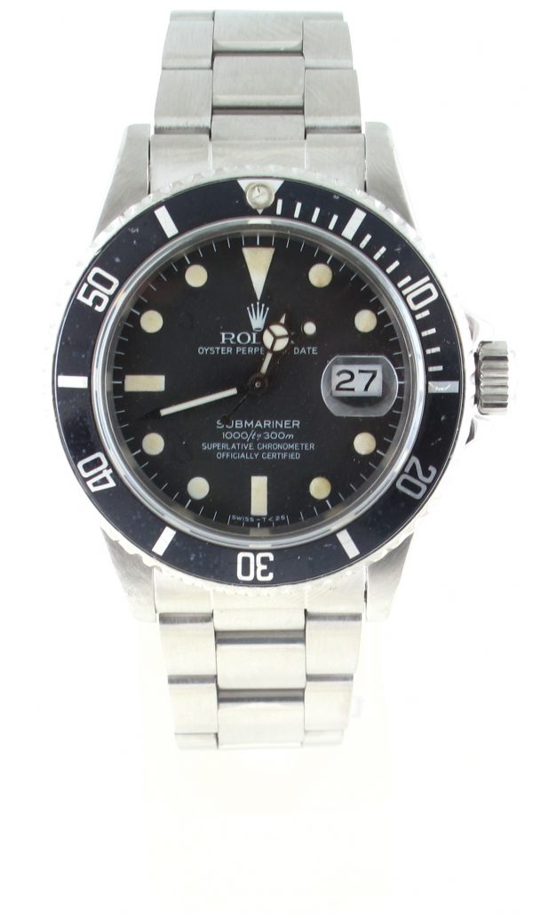 Pre-Owned Rolex Submariner (1982) 16800 40MM Watch With Black Matte Dial And Black Bezel With Oyster Band Model #16800 Front - Copy