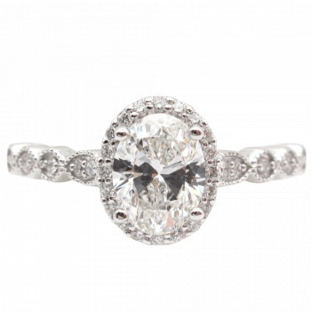 GIA Certified Halo Diamond Engagement Ring 1.07 ctw 14k White Gold