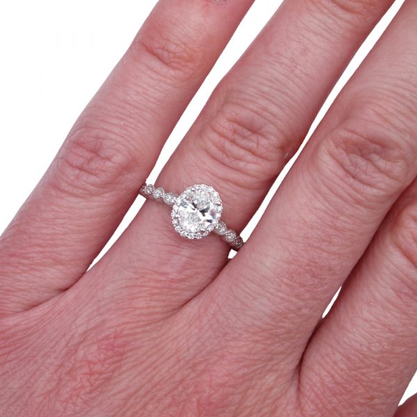 1 Carat Oval Halo Engagement Ring Bohemian Hand