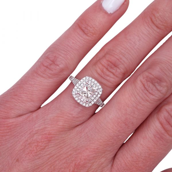 1 Carat Princess Double Halo Engagement Ring Hand
