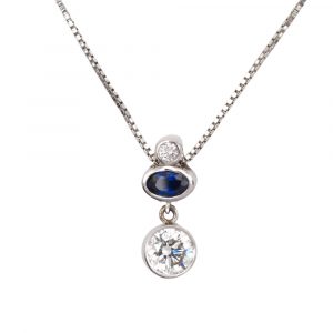 1 carat Diamond with Sapphire Bezel Necklace