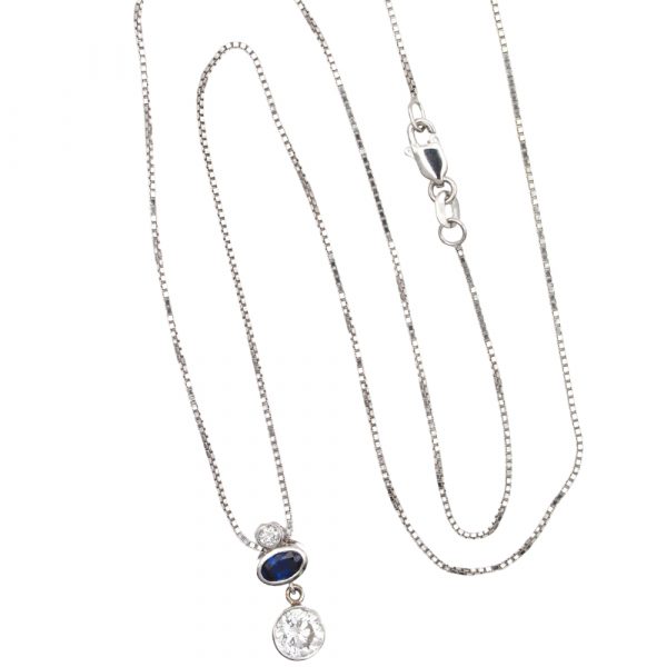 1 carat Diamond with Sapphire Bezel Necklace Full