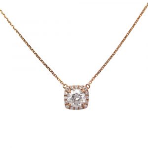 1 carat Halo Diamond Necklace Rose Gold